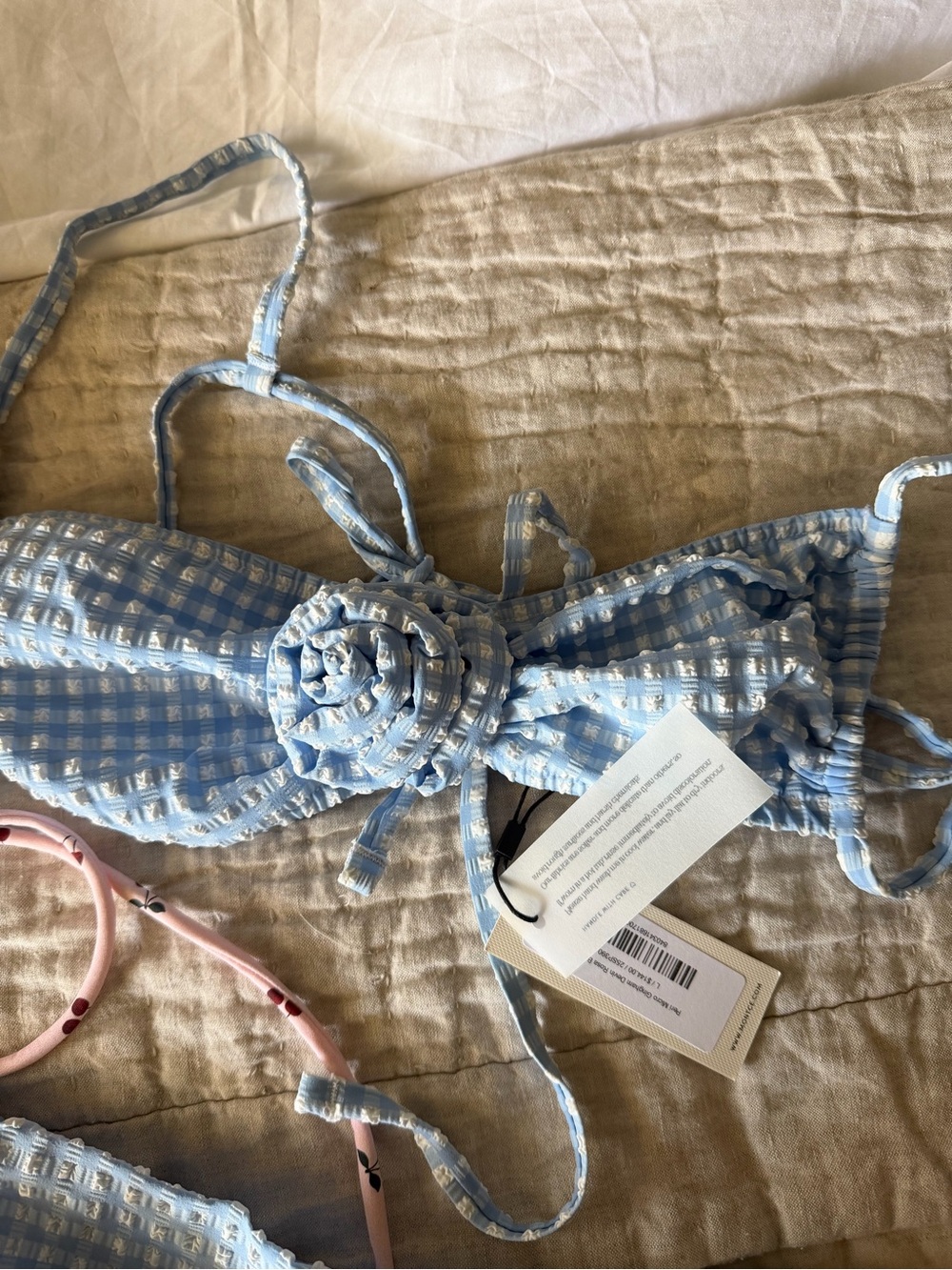 Montce Light Blue Gingham Bikini top with Knot Detail - Picture 2 of 2